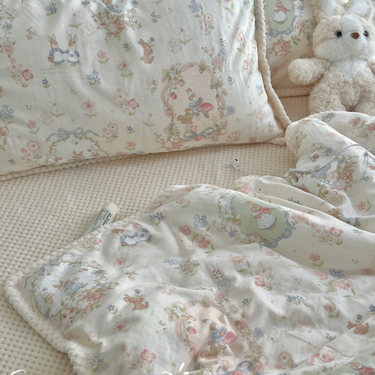 荣轩 2025秋冬必备新品棉加绒华夫格提花绒工艺款四件套（铺床版） 雪莉