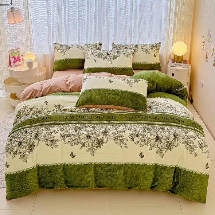 仟网汇 2025新款直播热款跑量牛奶绒印花款四件套 绿野仙踪