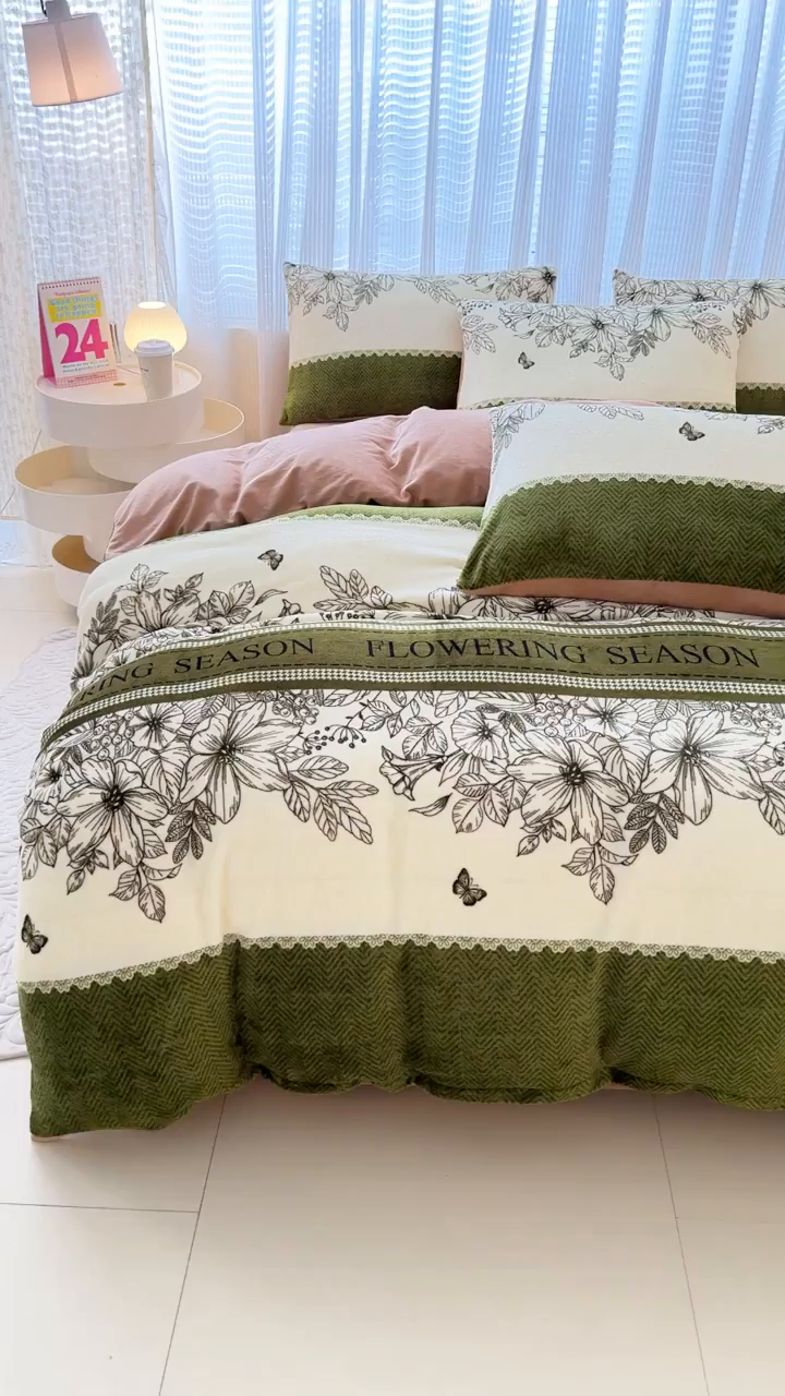 91家纺网 家纺一手货源 找家纺 仟网汇 2025新款直播热款跑量牛奶绒印花款四件套 绿野仙踪