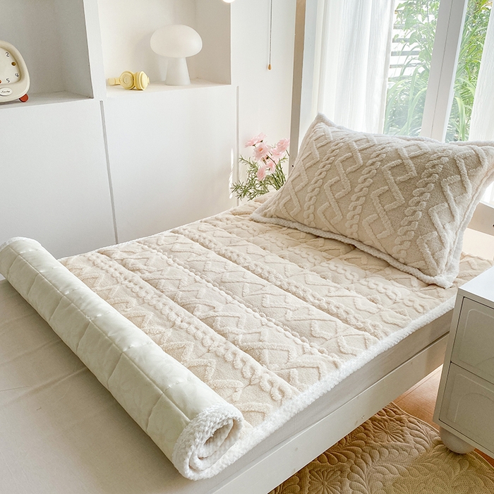 91家纺网 家纺一手货源 找家纺 凌云家纺 2025新款牛奶绒塔芙蓉学生宿舍单人冬天加绒加厚床垫软垫 米杏