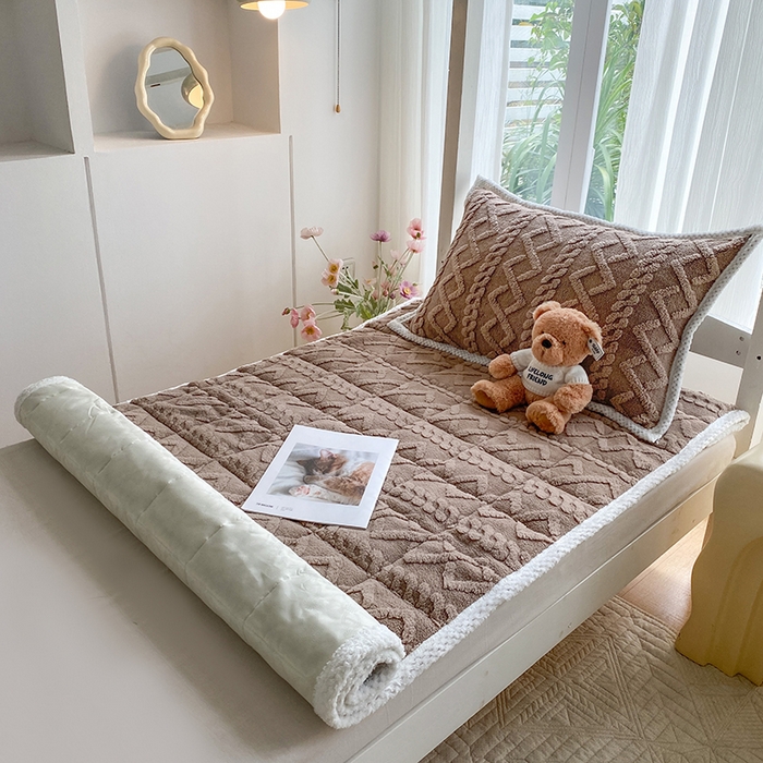 91家纺网 家纺一手货源 找家纺 凌云家纺 2025新款牛奶绒塔芙蓉学生宿舍单人冬天加绒加厚床垫软垫 卡其