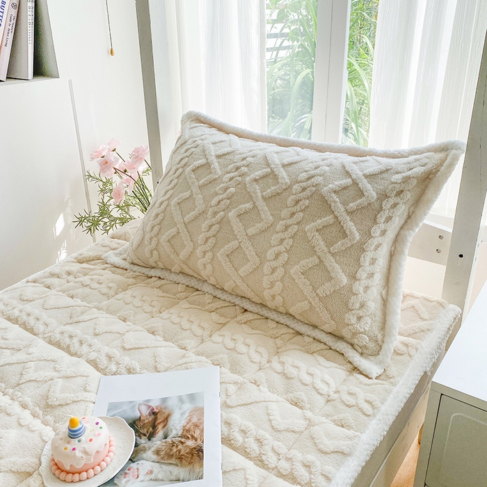 91家纺网 家纺一手货源 找家纺 凌云家纺 2025新款牛奶绒塔芙蓉学生宿舍单人冬天加绒加厚床垫软垫 米杏