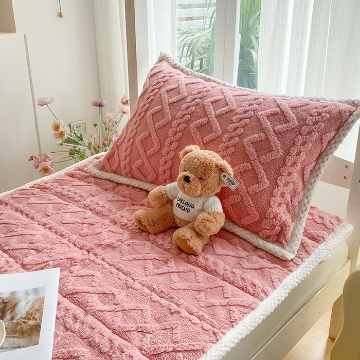 91家纺网 家纺一手货源 找家纺 凌云家纺 2025新款牛奶绒塔芙蓉学生宿舍单人冬天加绒加厚床垫软垫 玫瑰粉