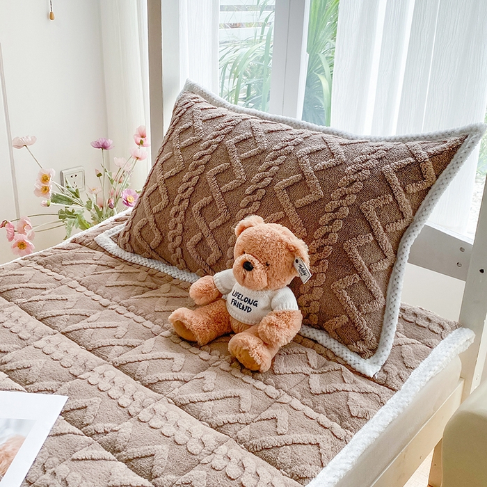 91家纺网 家纺一手货源 找家纺 凌云家纺 2025新款牛奶绒塔芙蓉学生宿舍单人冬天加绒加厚床垫软垫 卡其