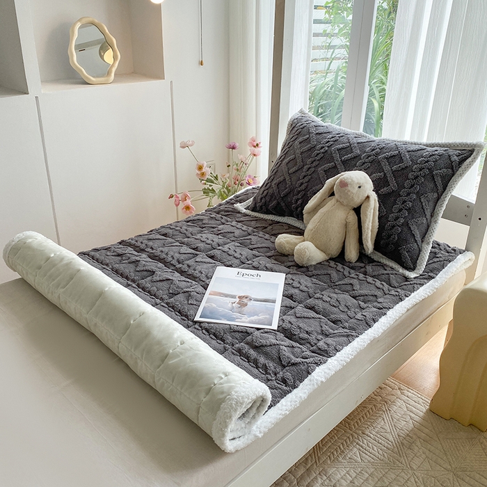 91家纺网 家纺一手货源 找家纺 凌云家纺 2025新款牛奶绒塔芙蓉学生宿舍单人冬天加绒加厚床垫软垫 古典灰