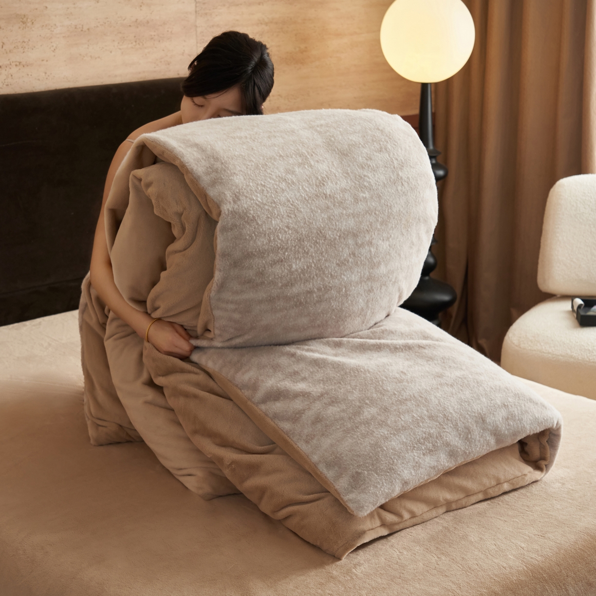 91家纺网 家纺一手货源 找家纺 晨曦家纺 2025新款加厚加绒羊驼绒四件套牛奶绒四件套 如歌