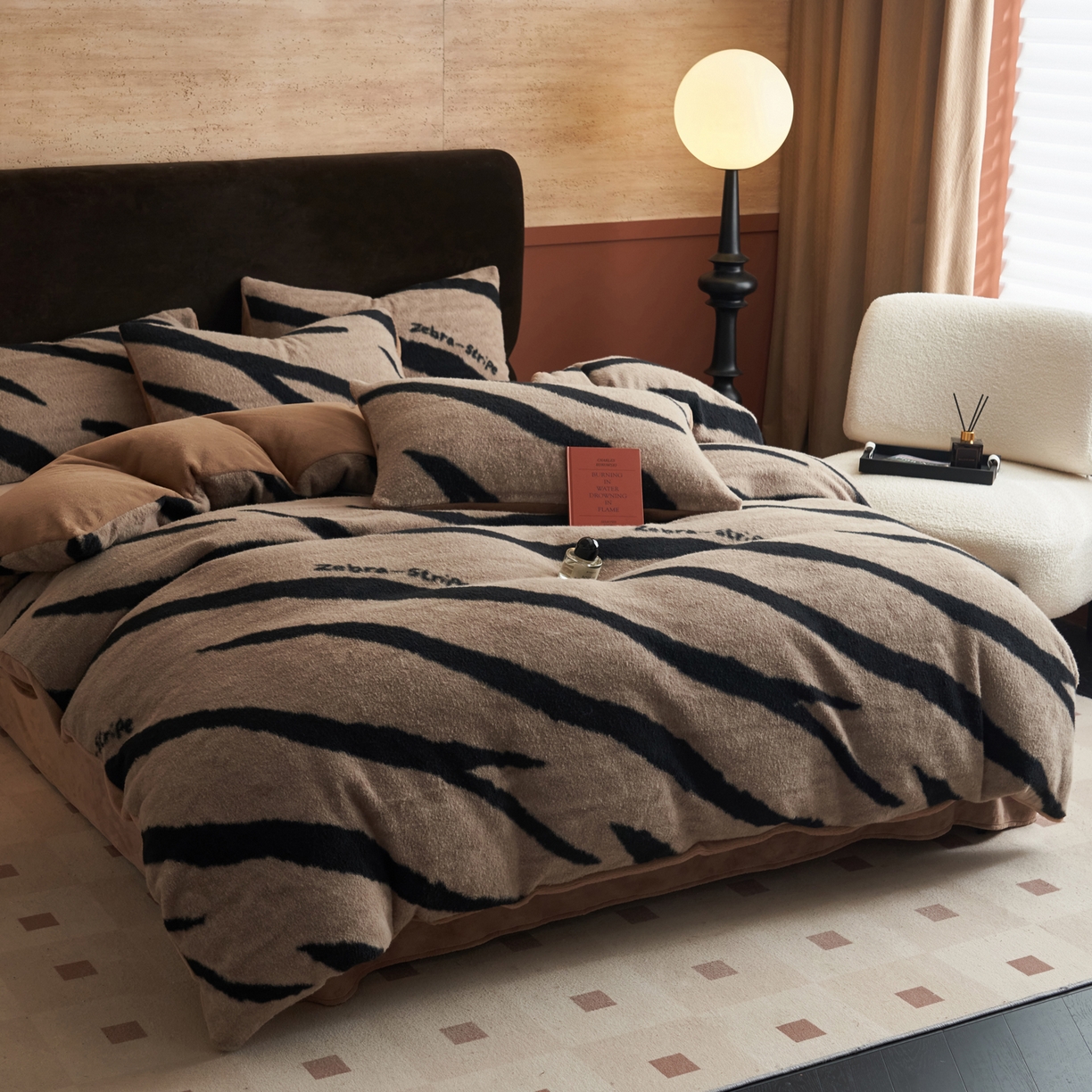 91家纺网 家纺一手货源 找家纺 晨曦家纺 2025新款加厚加绒羊驼绒四件套牛奶绒四件套 岁月流金-咖