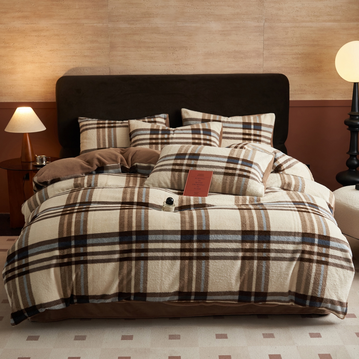 91家纺网 家纺一手货源 找家纺 晨曦家纺 2025新款加厚加绒羊驼绒四件套牛奶绒四件套 素影格