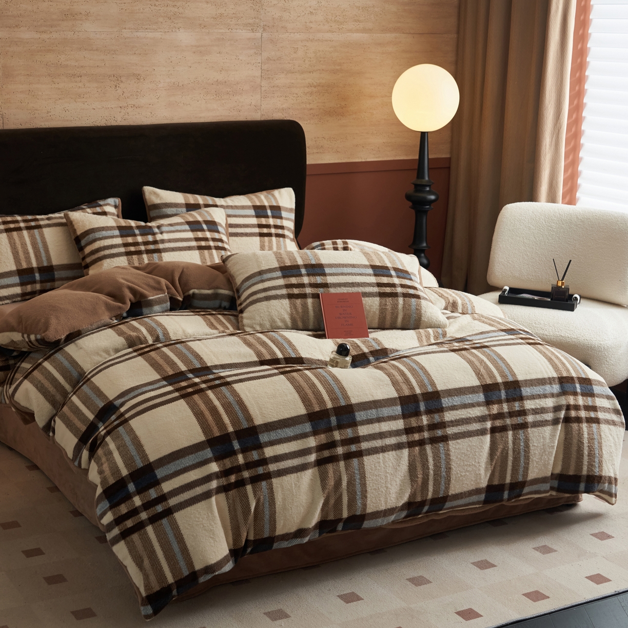 91家纺网 家纺一手货源 找家纺 晨曦家纺 2025新款加厚加绒羊驼绒四件套牛奶绒四件套 素影格