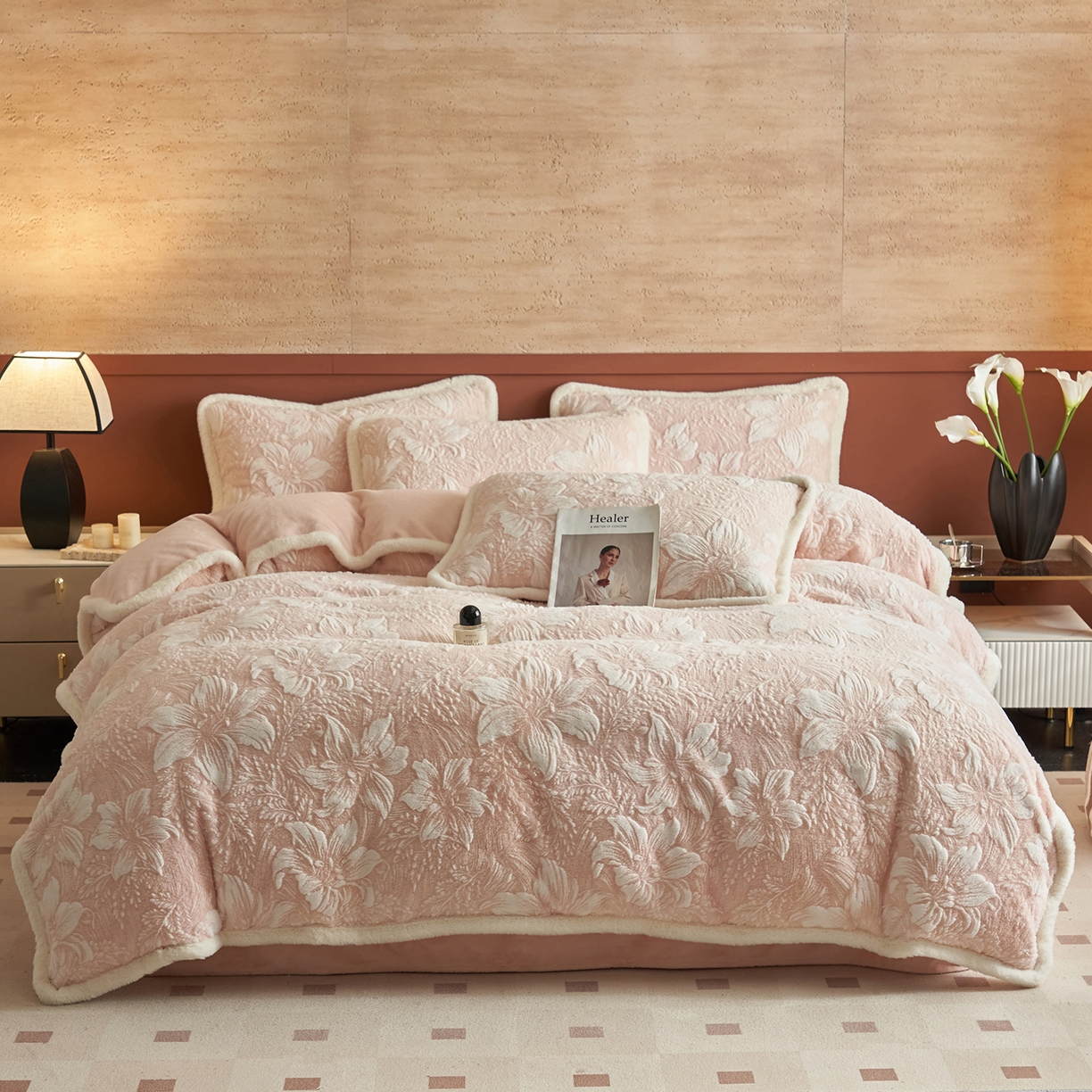 91家纺网 家纺一手货源 找家纺 晨曦家纺 2025新款高克重兔毛绒浪花四件套牛奶绒四件套兔毛边床品 初恋