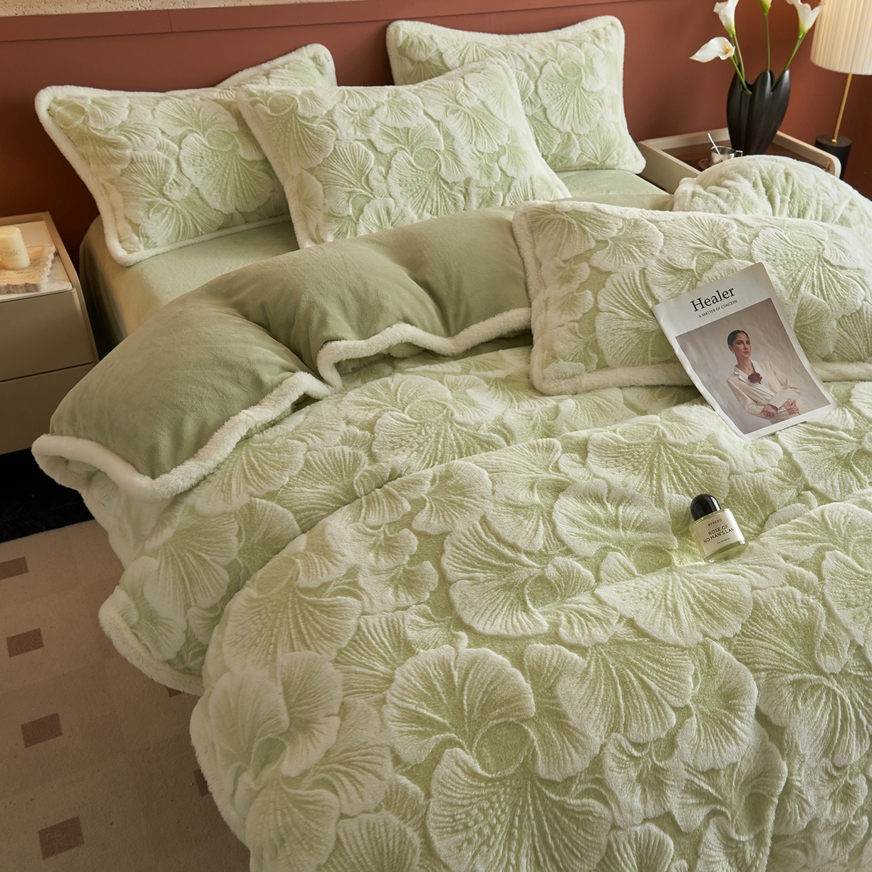 91家纺网 家纺一手货源 找家纺 晨曦家纺 2025新款高克重兔毛绒浪花四件套牛奶绒四件套兔毛边床品 约瑟芬