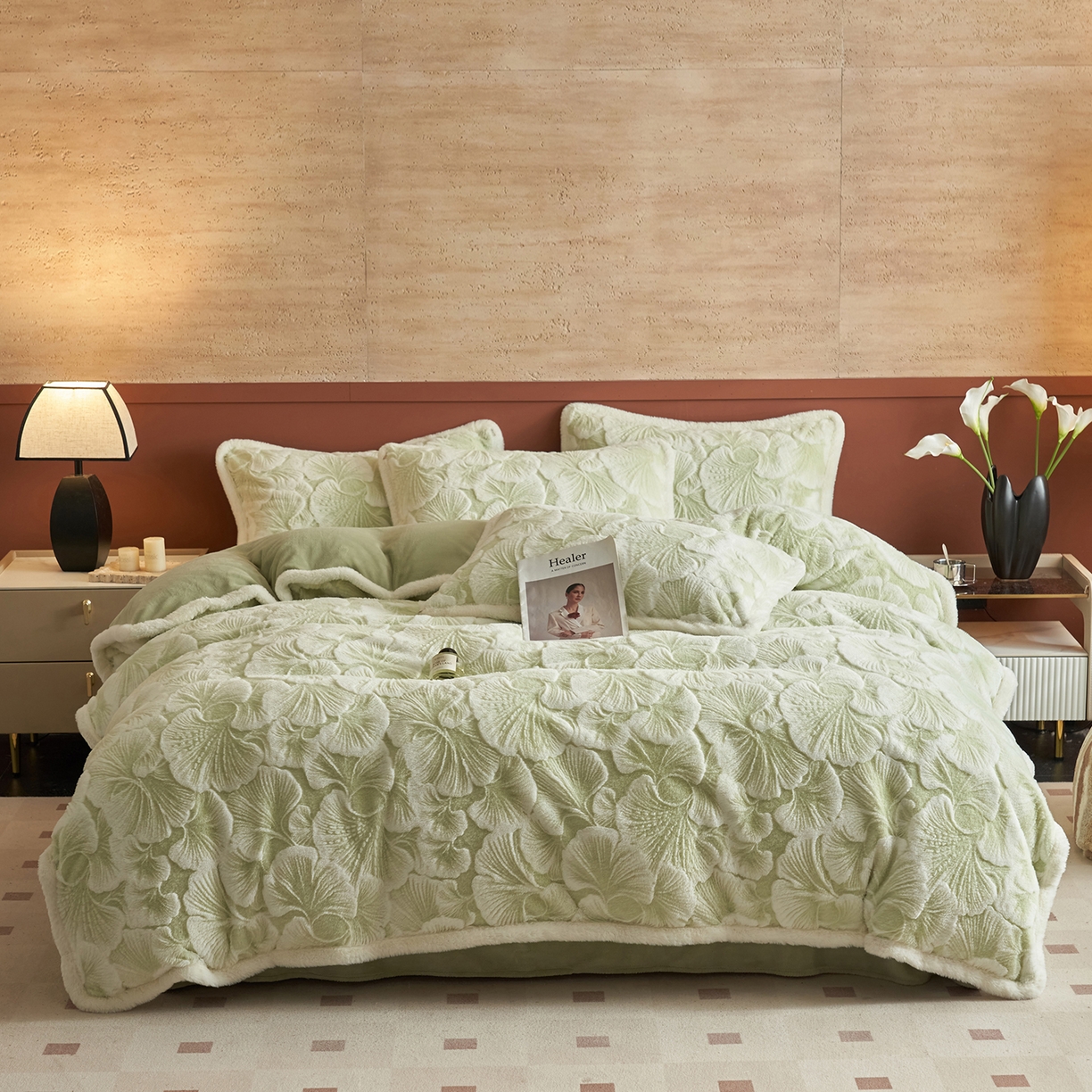 91家纺网 家纺一手货源 找家纺 晨曦家纺 2025新款高克重兔毛绒浪花四件套牛奶绒四件套兔毛边床品 约瑟芬