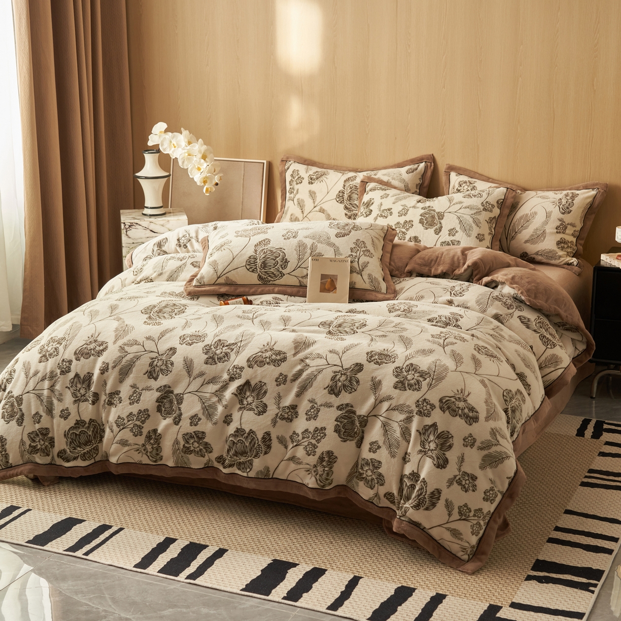 91家纺网 家纺一手货源 找家纺 晨曦家纺 2025新款牛奶绒浪花四件套雕花绒床上四件套 素馨