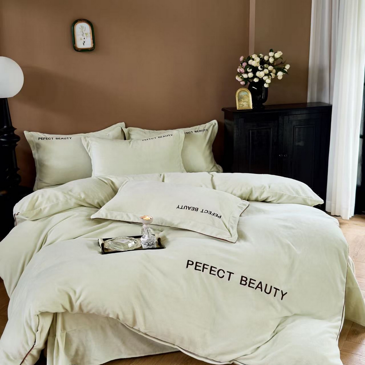 玖玖爱家纺 2025新款全工艺牛奶绒刺绣四件套-时尚美 时尚美-果绿