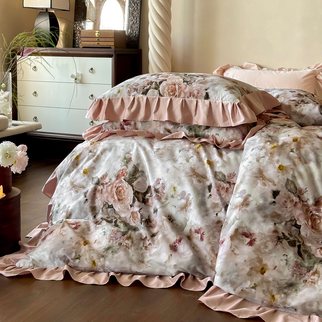 91家纺网 家纺一手货源 找家纺 （总）窝米 2025新款数码印花100支长绒棉纯棉工艺四件套-璐菲