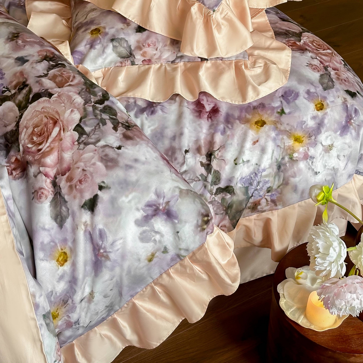 91家纺网 家纺一手货源 找家纺 窝米 2025新款数码印花100支长绒棉纯棉工艺四件套-璐菲 璐菲-雪灰