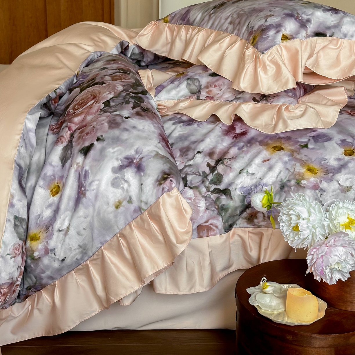 91家纺网 家纺一手货源 找家纺 窝米 2025新款数码印花100支长绒棉纯棉工艺四件套-璐菲 璐菲-雪灰