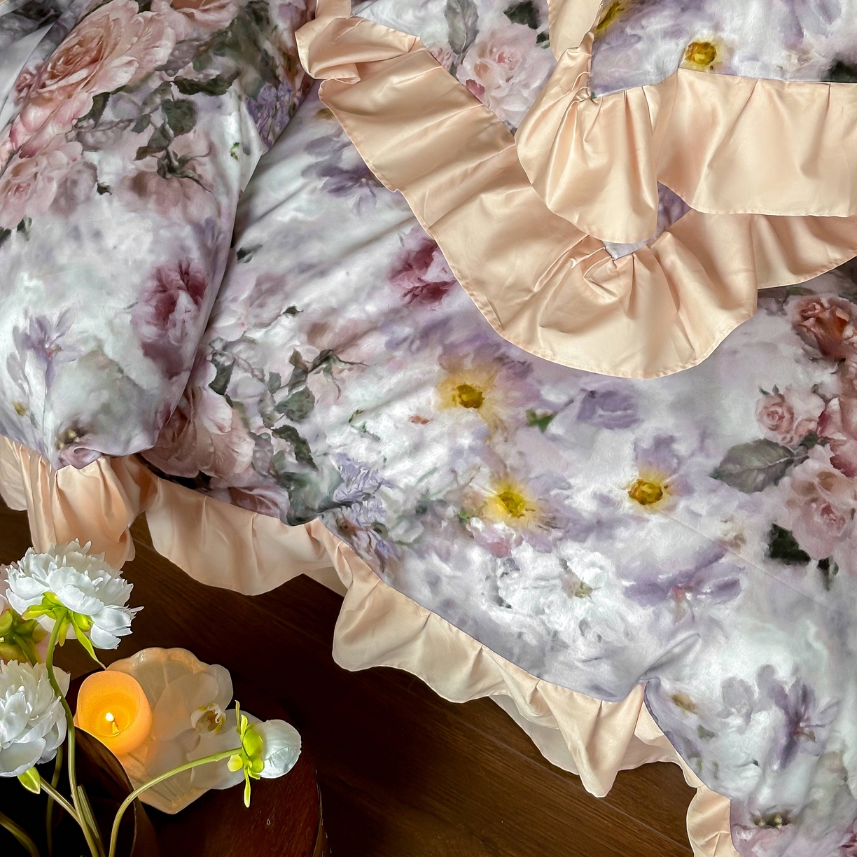 91家纺网 家纺一手货源 找家纺 窝米 2025新款数码印花100支长绒棉纯棉工艺四件套-璐菲 璐菲-雪灰