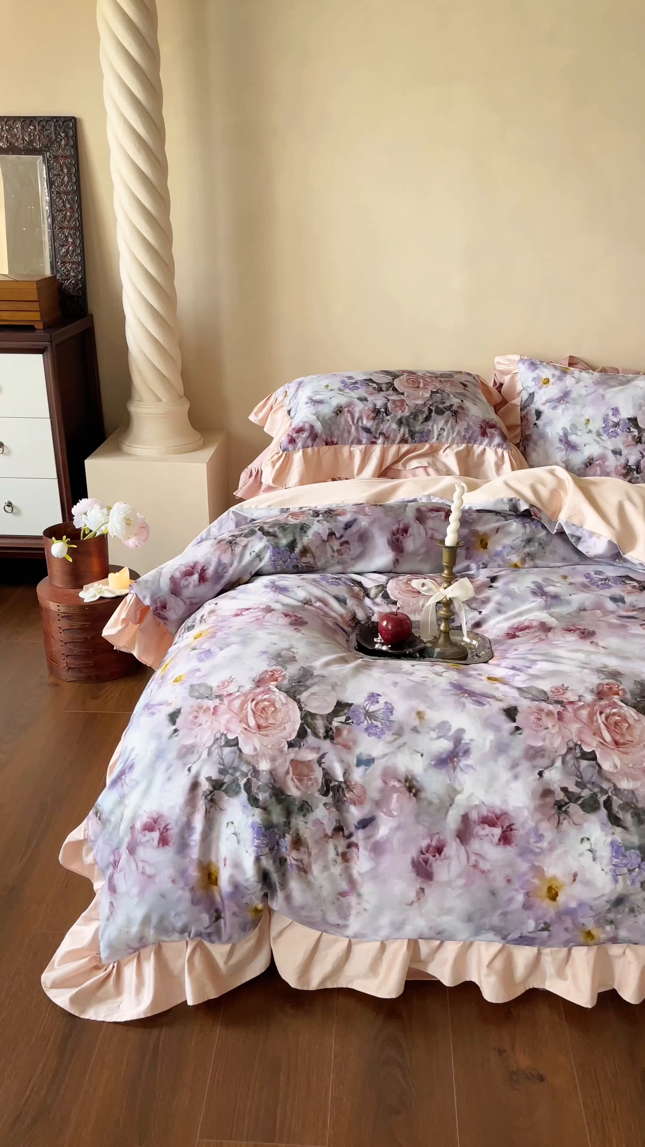 91家纺网 家纺一手货源 找家纺 窝米 2025新款数码印花100支长绒棉纯棉工艺四件套-璐菲 璐菲-雪灰