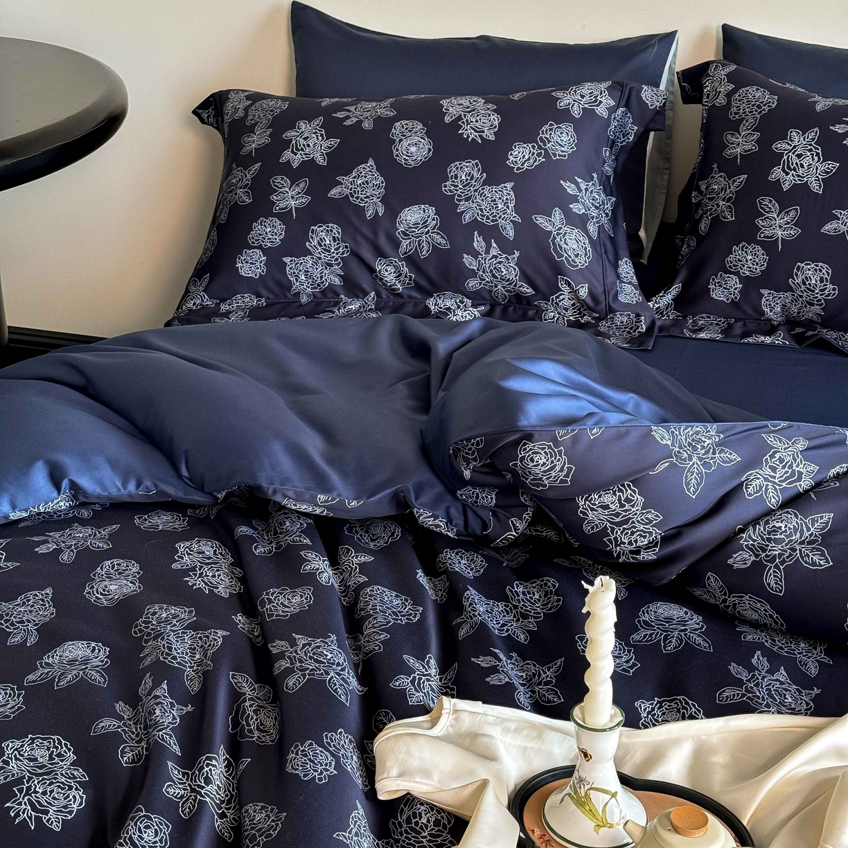 91家纺网 家纺一手货源 找家纺 （总）窝米 2025新款数码印花100支长绒棉纯棉工艺花边款四件套-青花瓷