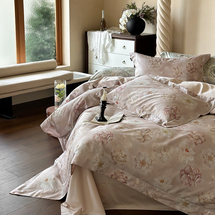 91家纺网 家纺一手货源 找家纺 （总）窝米 2025新款数码印花100支长绒棉纯棉滚绳宽边工艺四件套