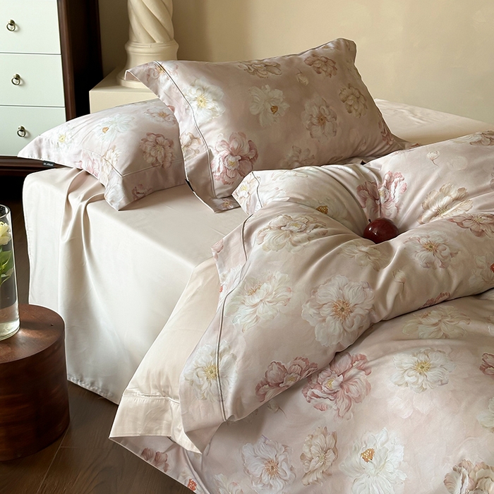 91家纺网 家纺一手货源 找家纺 窝米 2025新款数码印花100支长绒棉纯棉滚绳宽边工艺四件套 春迟