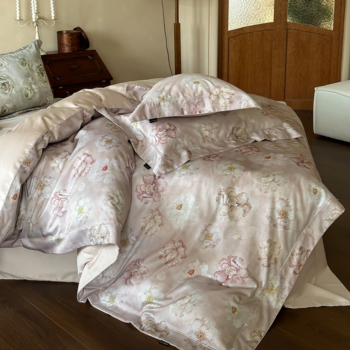 91家纺网 家纺一手货源 找家纺 窝米 2025新款数码印花100支长绒棉纯棉滚绳宽边工艺四件套 春迟