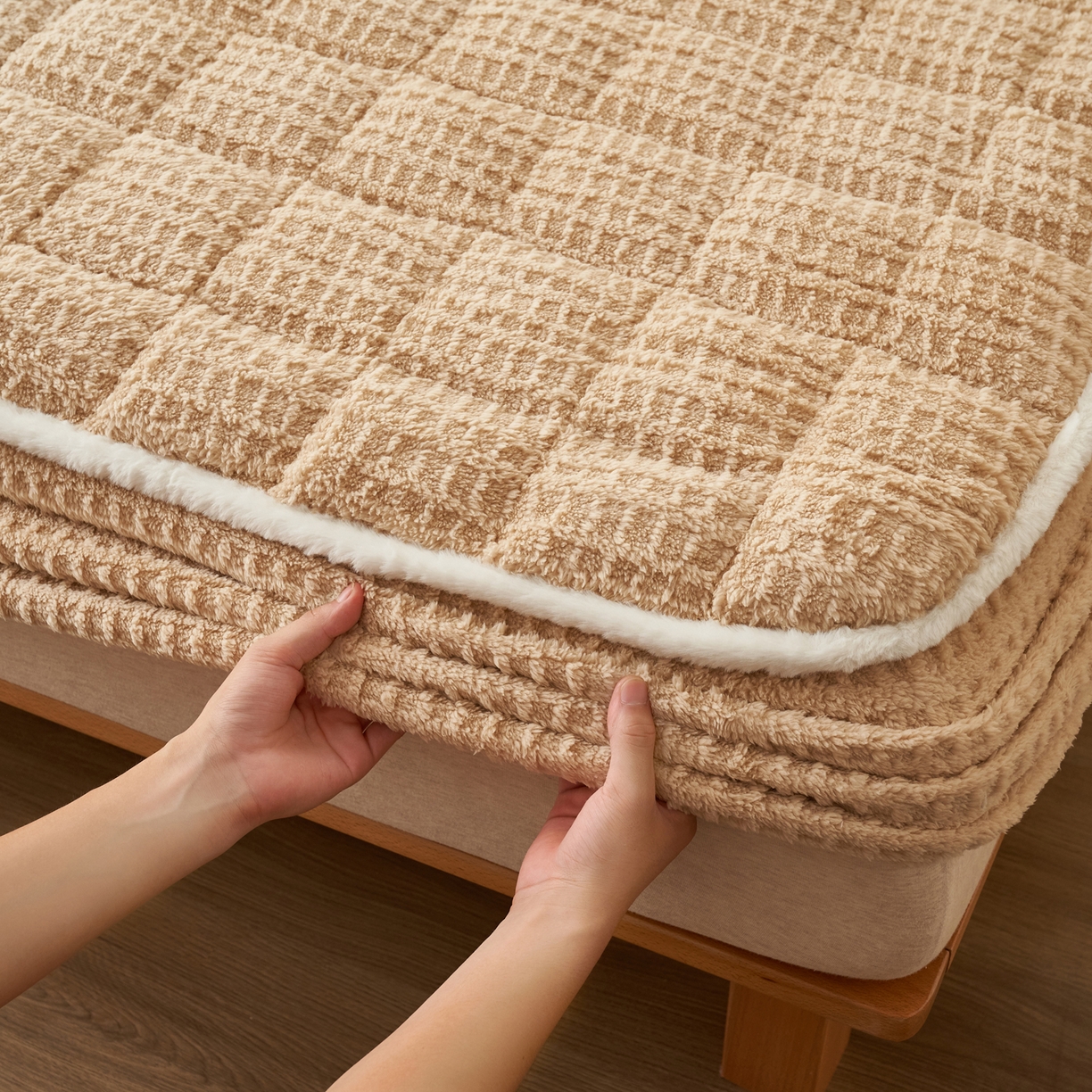 91家纺网 家纺一手货源 找家纺 （总）爱乐  塔芙绒夹棉床笠 牛奶绒床笠