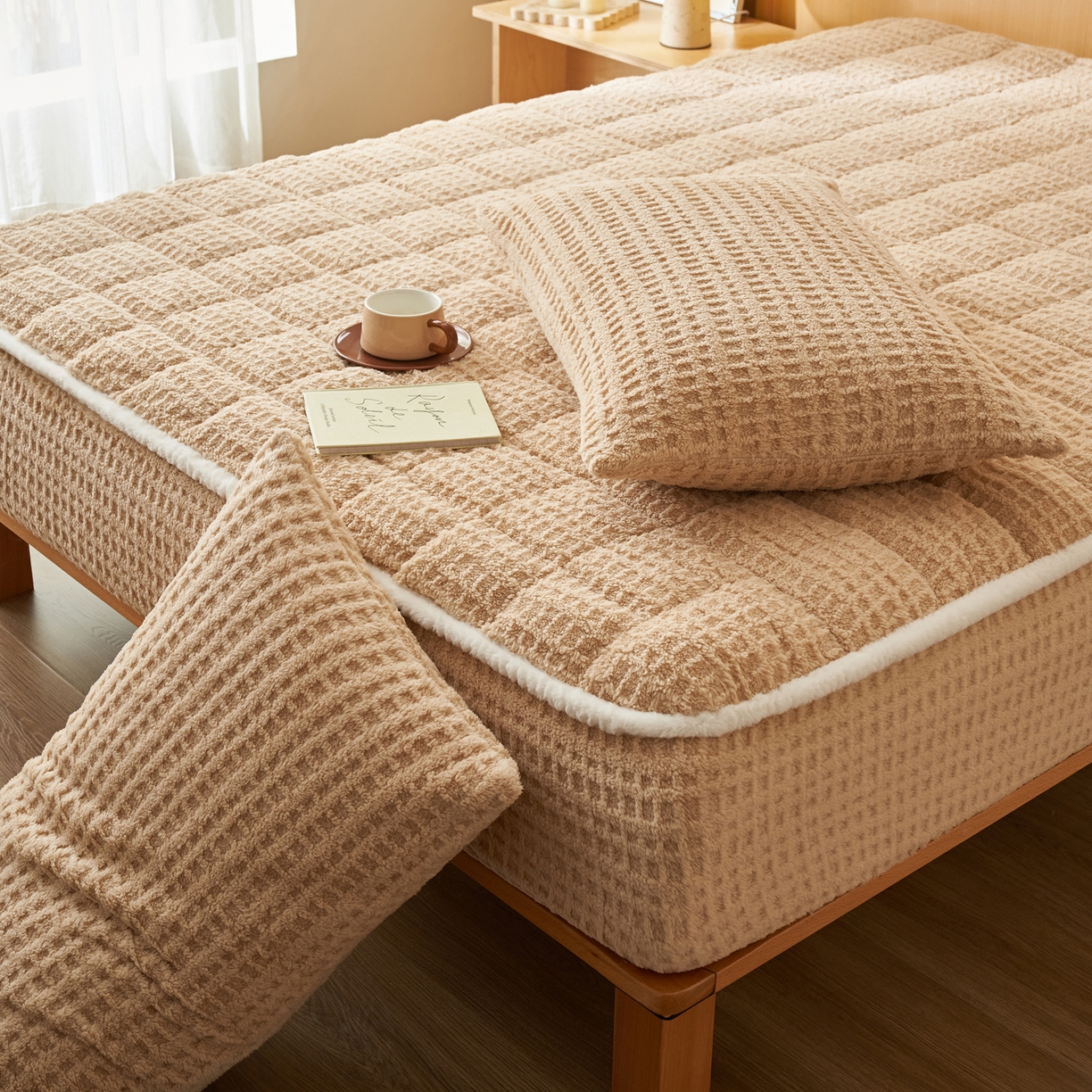 91家纺网 家纺一手货源 找家纺 （总）爱乐  塔芙绒夹棉床笠 牛奶绒床笠