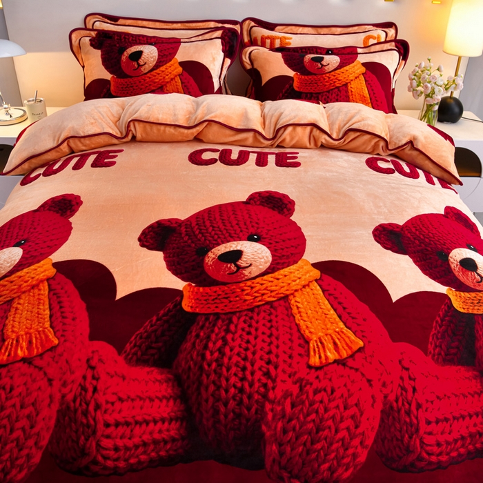 91家纺网 家纺一手货源 找家纺 缘莉娜家纺 2025高克重8斤牛奶绒四件套金貂绒法莱绒加厚保暖直播电商爆款 萌萌熊