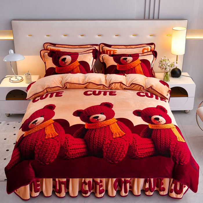 91家纺网 家纺一手货源 找家纺 缘莉娜家纺 2025高克重8斤牛奶绒四件套金貂绒法莱绒加厚保暖直播电商爆款 萌萌熊