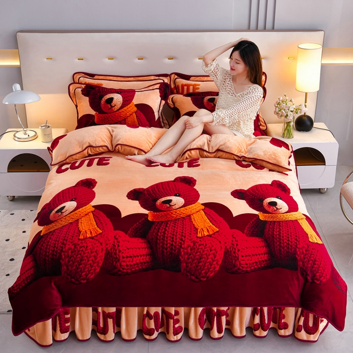 91家纺网 家纺一手货源 找家纺 缘莉娜家纺 2025高克重8斤牛奶绒四件套金貂绒法莱绒加厚保暖直播电商爆款 萌萌熊