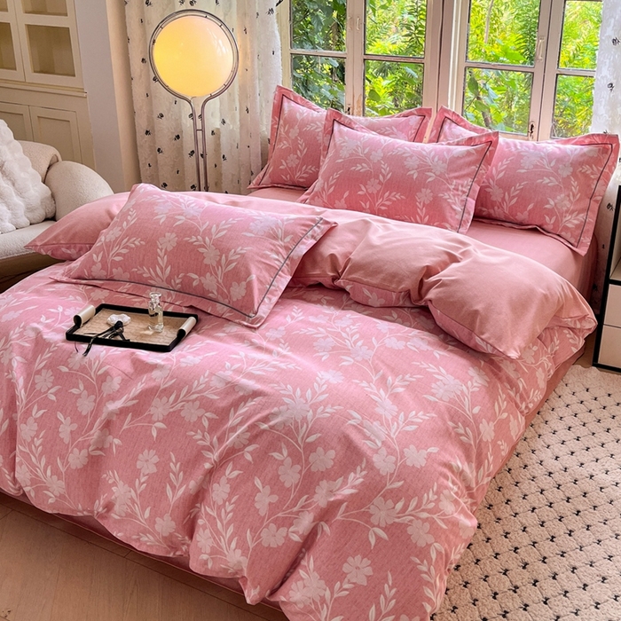 91家纺网 家纺一手货源 找家纺 简约家纺 2025新款全棉磨毛四件套禾悦-粉