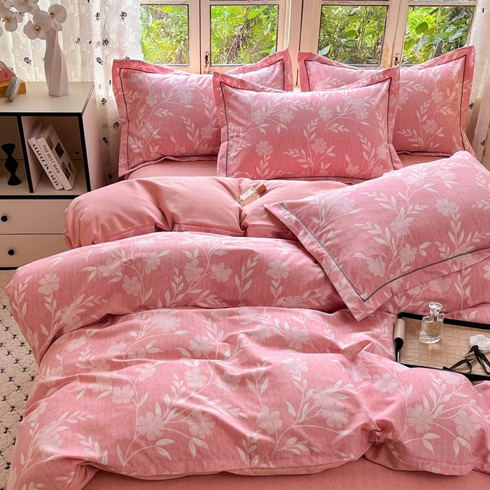 91家纺网 家纺一手货源 找家纺 简约家纺 2025新款全棉磨毛四件套禾悦-粉