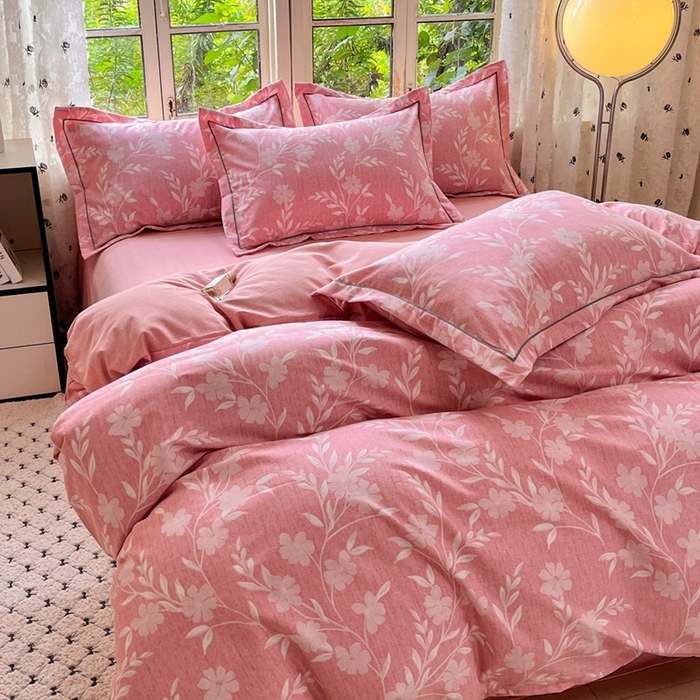 91家纺网 家纺一手货源 找家纺 简约家纺 2025新款全棉磨毛四件套禾悦-粉