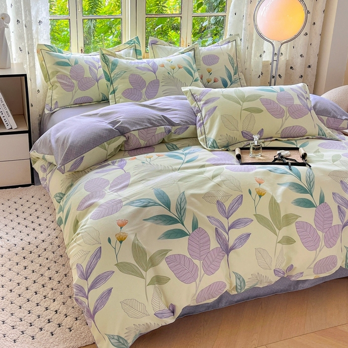 91家纺网 家纺一手货源 找家纺 简约家纺 2025新款全棉磨毛四件套相思叶-绿