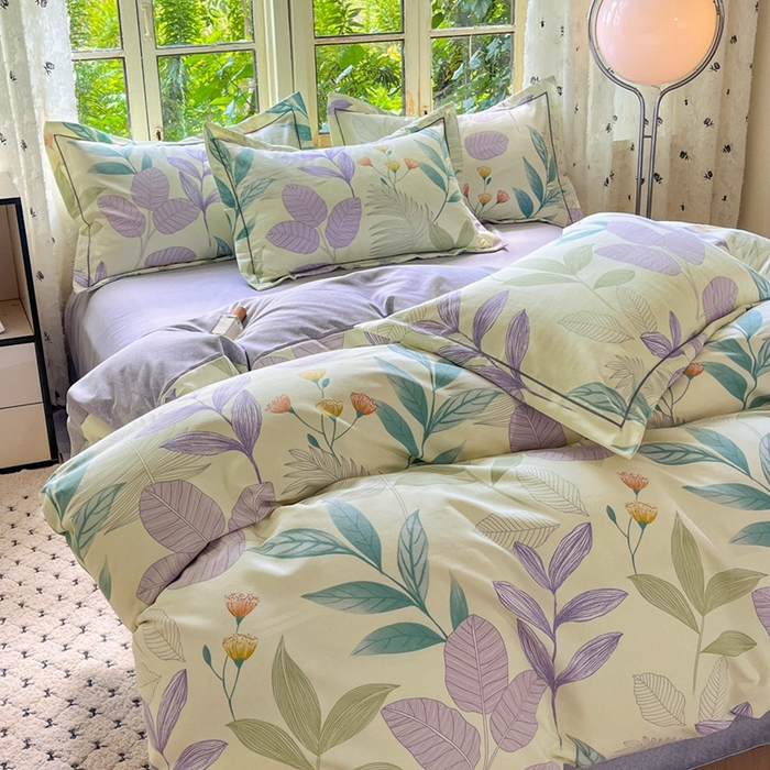 91家纺网 家纺一手货源 找家纺 简约家纺 2025新款全棉磨毛四件套相思叶-绿