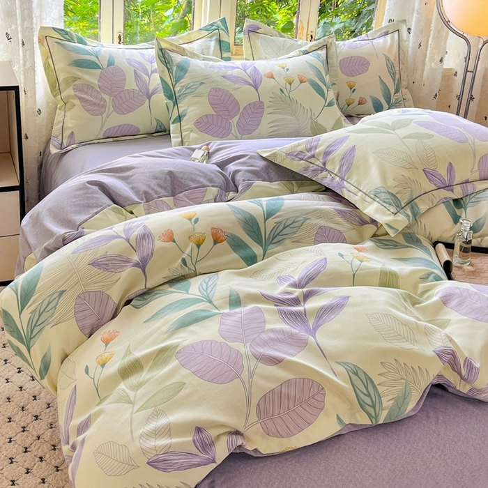 91家纺网 家纺一手货源 找家纺 简约家纺 2025新款全棉磨毛四件套相思叶-绿