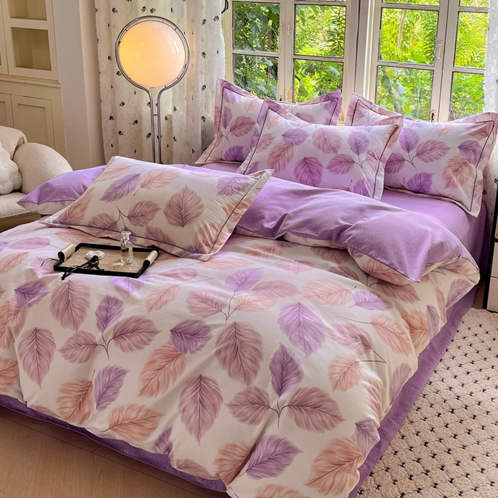 91家纺网 家纺一手货源 找家纺 简约家纺 2025新款全棉磨毛四件套叶初开-粉