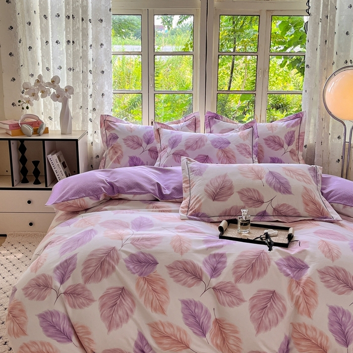 91家纺网 家纺一手货源 找家纺 简约家纺 2025新款全棉磨毛四件套叶初开-粉