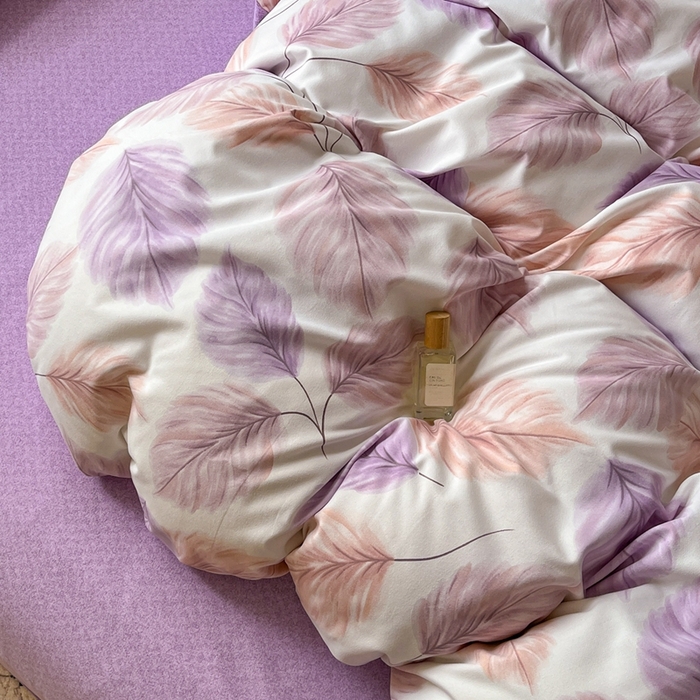 91家纺网 家纺一手货源 找家纺 简约家纺 2025新款全棉磨毛四件套叶初开-粉