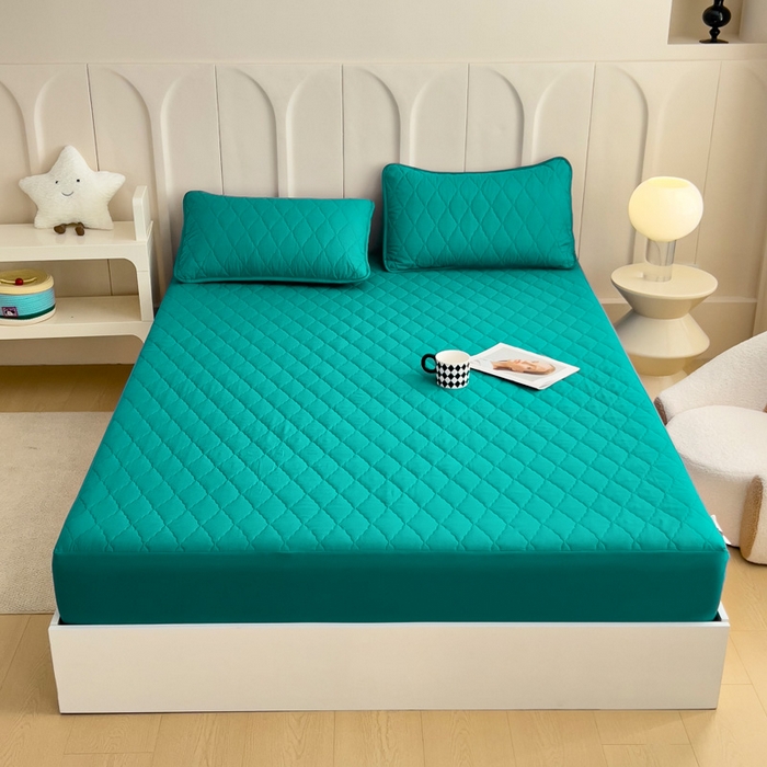 91家纺网 家纺一手货源 找家纺 蝶蔻家纺 2025新款亚马逊外贸跨境亲肤磨毛夹棉涤纶TPU防水床笠虾皮希音Temu爆款 青草绿