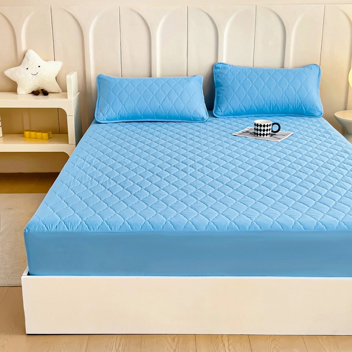 91家纺网 家纺一手货源 找家纺 蝶蔻家纺 2025新款亚马逊外贸跨境亲肤磨毛夹棉涤纶TPU防水床笠虾皮希音Temu爆款 浅蓝