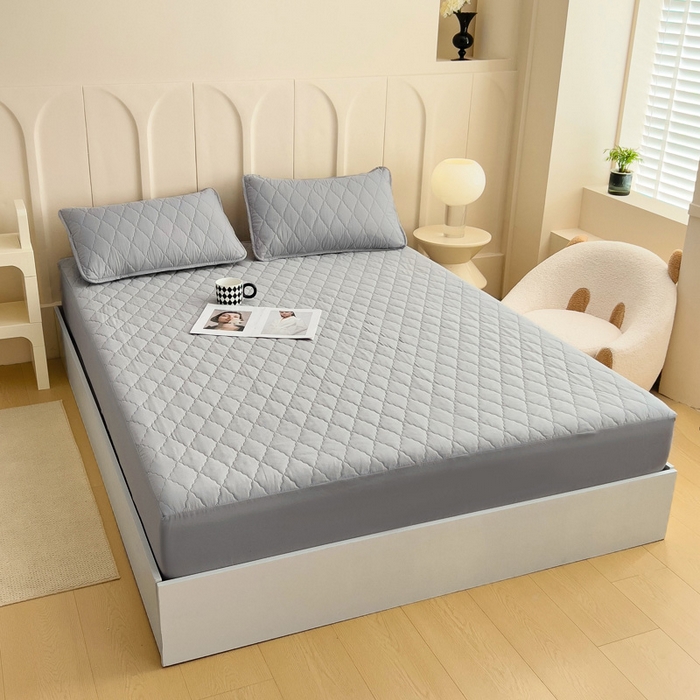 91家纺网 家纺一手货源 找家纺 蝶蔻家纺 2025新款亚马逊外贸跨境亲肤磨毛夹棉涤纶TPU防水床笠虾皮希音Temu爆款 浅灰