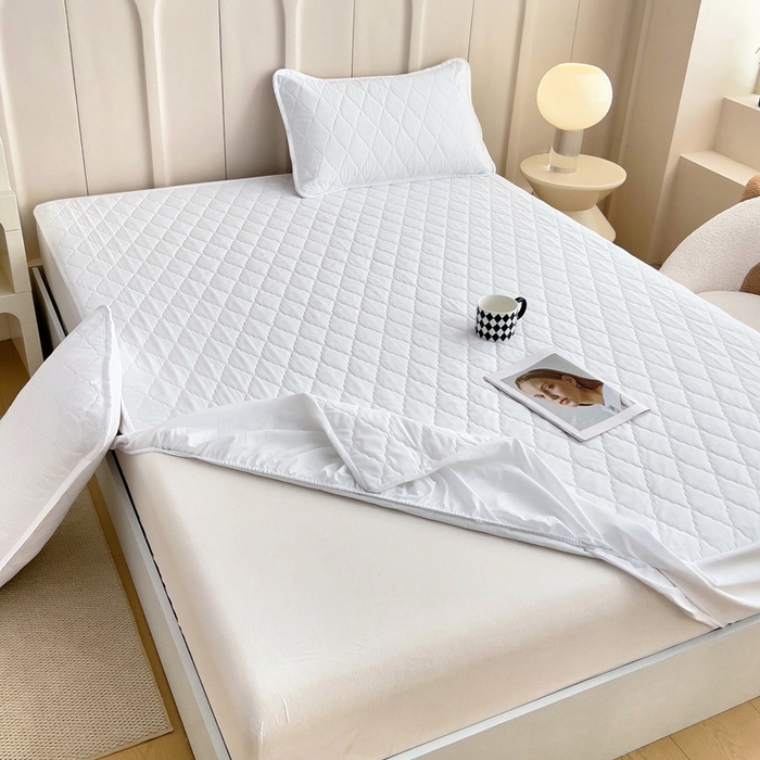 91家纺网 家纺一手货源 找家纺 蝶蔻家纺 2025新款亚马逊外贸跨境亲肤磨毛夹棉涤纶TPU防水床笠虾皮希音Temu爆款 米白