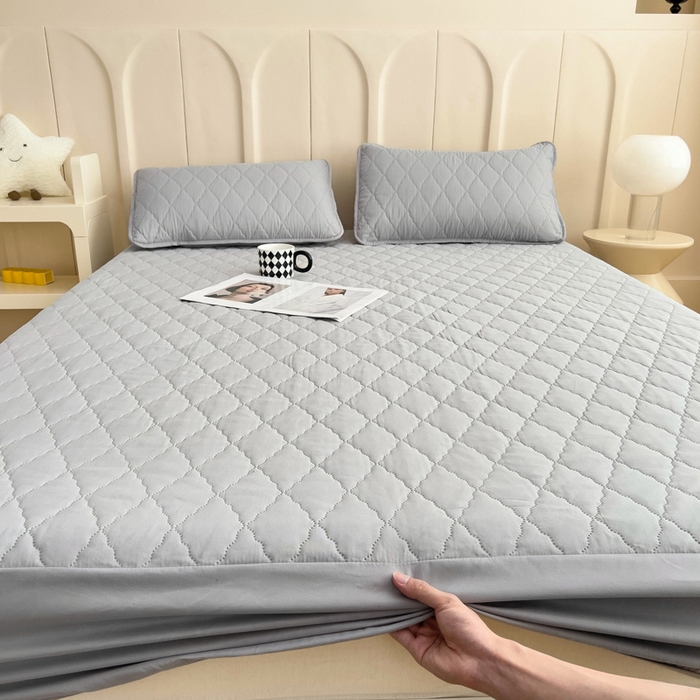 91家纺网 家纺一手货源 找家纺 蝶蔻家纺 2025新款亚马逊外贸跨境亲肤磨毛夹棉涤纶TPU防水床笠虾皮希音Temu爆款 浅灰