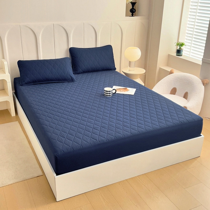 91家纺网 家纺一手货源 找家纺 蝶蔻家纺 2025新款亚马逊外贸跨境亲肤磨毛夹棉涤纶TPU防水床笠虾皮希音Temu爆款 藏青