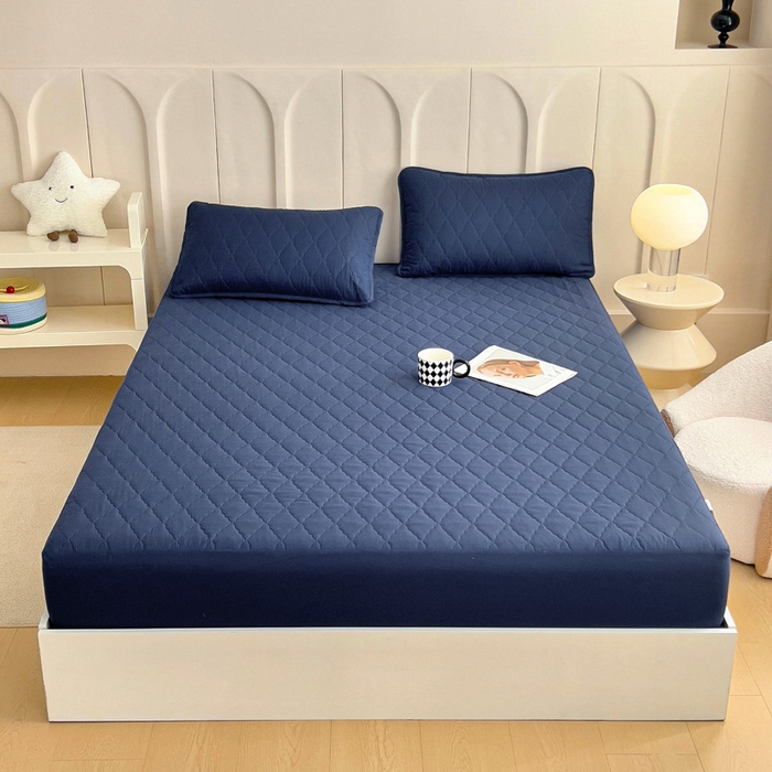 91家纺网 家纺一手货源 找家纺 蝶蔻家纺 2025新款亚马逊外贸跨境亲肤磨毛夹棉涤纶TPU防水床笠虾皮希音Temu爆款 藏青