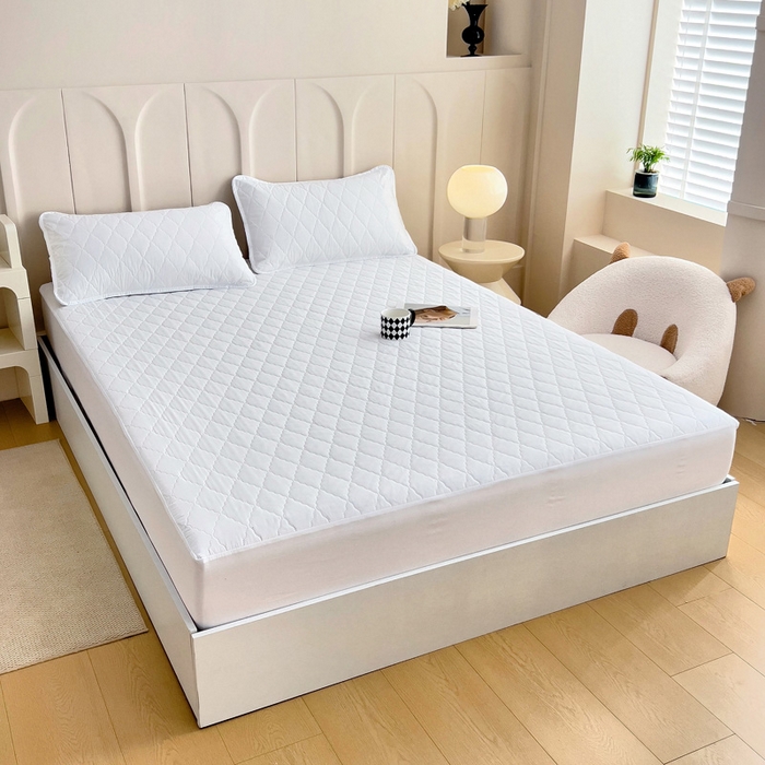 91家纺网 家纺一手货源 找家纺 蝶蔻家纺 2025新款亚马逊外贸跨境亲肤磨毛夹棉涤纶TPU防水床笠虾皮希音Temu爆款 米白