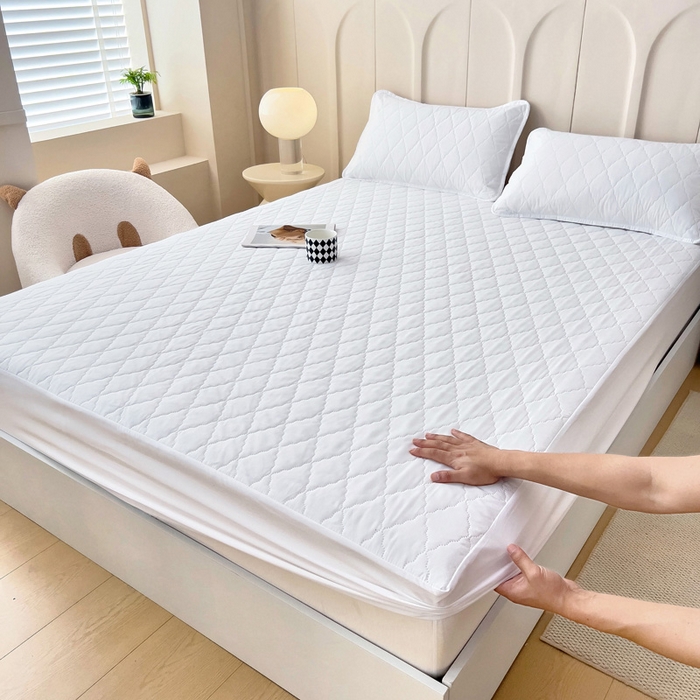 91家纺网 家纺一手货源 找家纺 蝶蔻家纺 2025新款亚马逊外贸跨境亲肤磨毛夹棉涤纶TPU防水床笠虾皮希音Temu爆款 米白